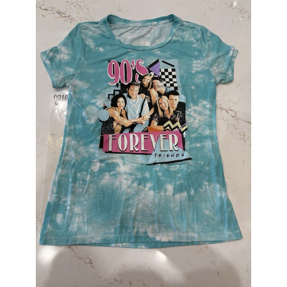 Friends TV Show 90'S  Short Sleeve Tee Blue/White Size Large
